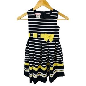 NEW‎ Jessica Ann Navy & White Striped Dress w/Yellow Bow Detail Size 6